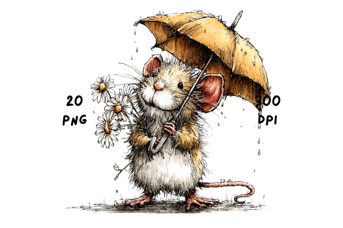 Whimsical Spring Rainy Mouse, an Animal Illustration by GiraffeCreative (Photo 13 of 20)