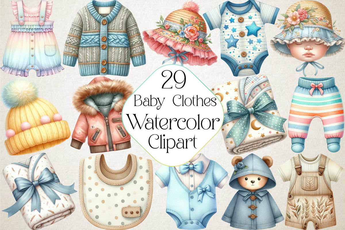 Baby Clothes Watercolor Clipart, an Illustration by DreamPrint404 (Photo 1 of 6)
