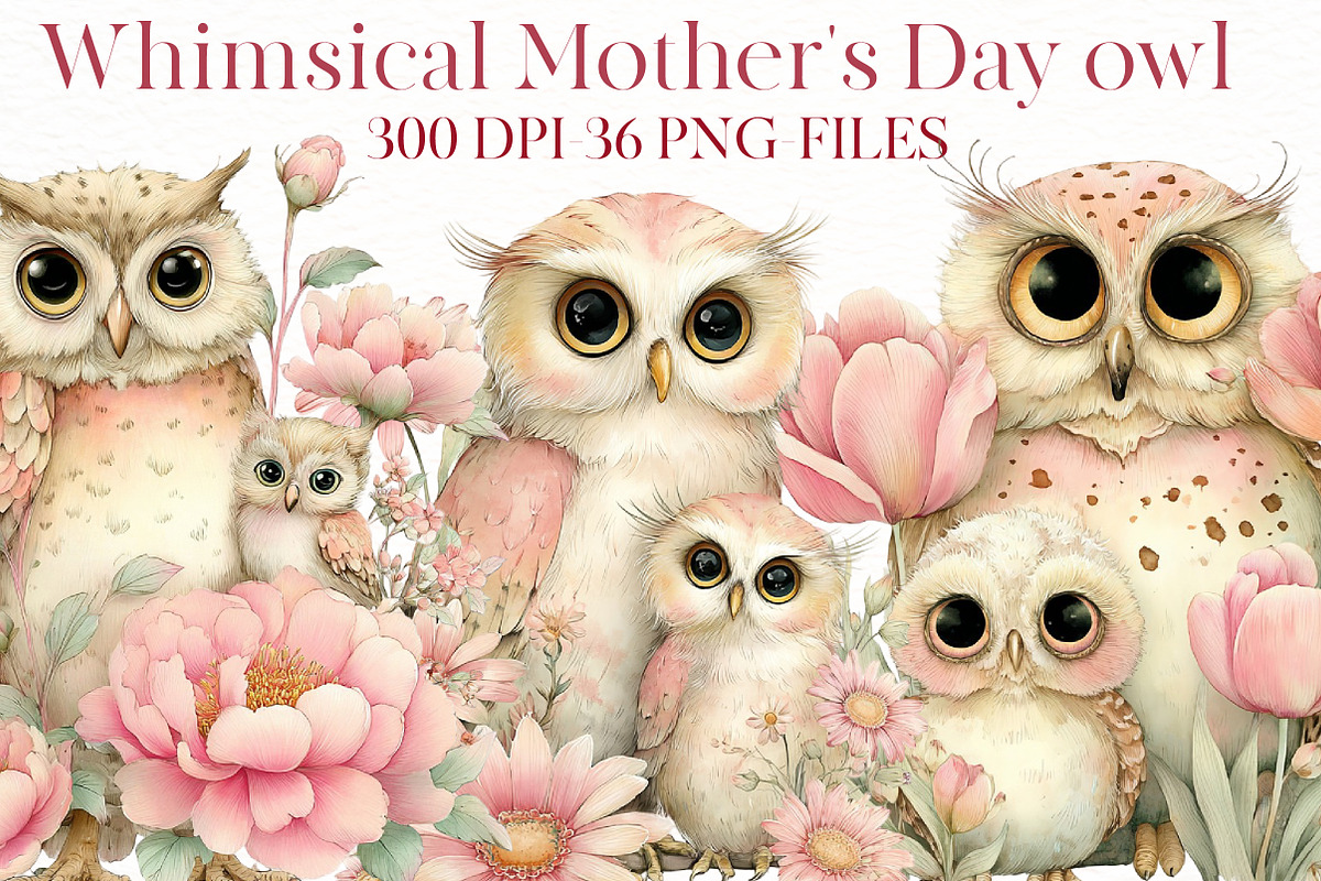 Whimsical Mother's Day owl Clipart, an Illustration by Designworld (Photo 1 of 7)