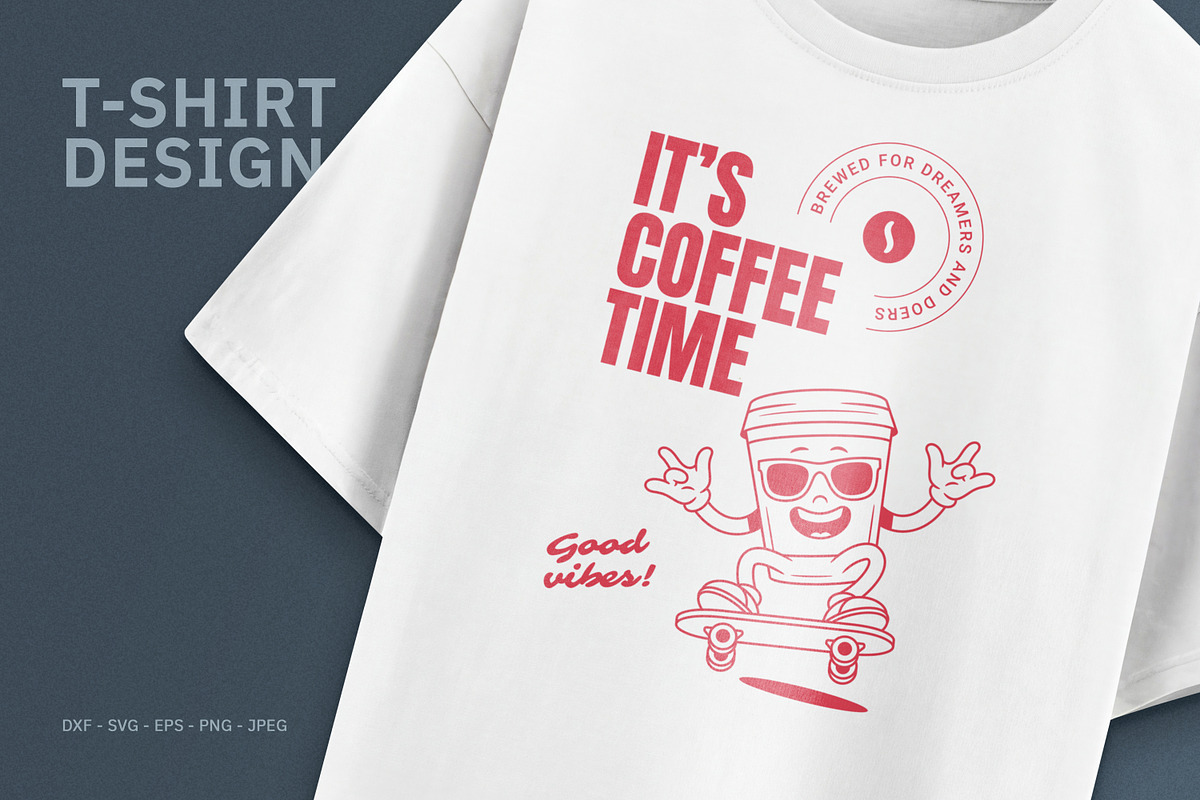 Retro Coffee Mascot T-Shirt Design, a Food Illustration by Vasya Kobelev (Photo 1 of 6)