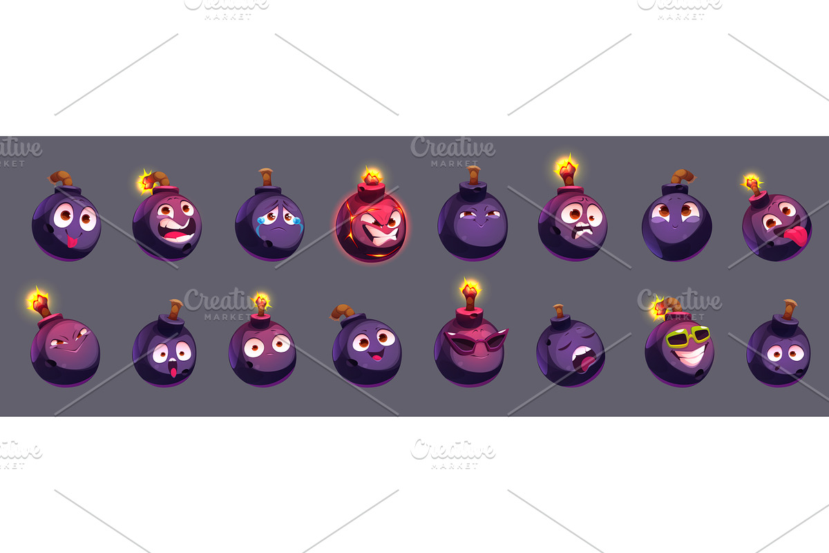Cartoon bomb emoticon set with, an Object Illustration by art PVP - market
