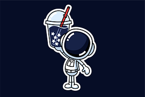 Cute Astronaut With Boba Drink