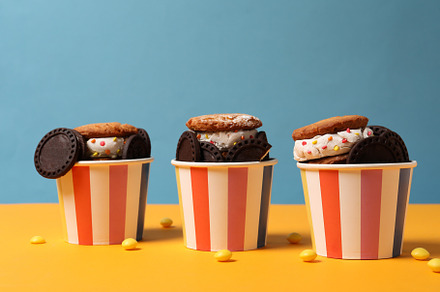 Concept of sweet food, tasty cookies with ice cream, a Background Photo by AtlasStudio PRO