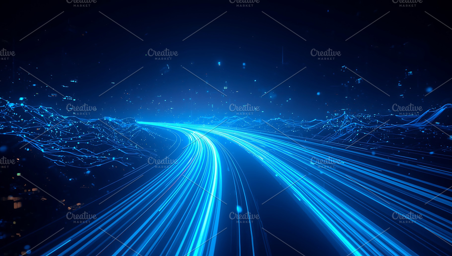 A glowing blue neon light trail curv, an Abstract Photo by Artonix