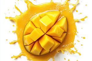 Juicy Mango Cubes Splashing Mango Ju, a Food & Drink Photo by Pixeness Studio