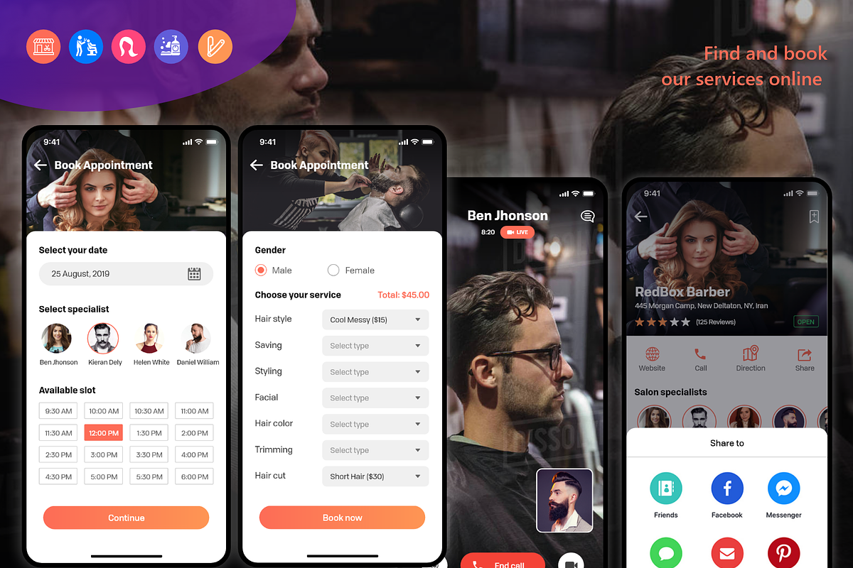 Barber Haircut, Salon & Beauty UI KI, an App Template by UX Design Master (Photo 7 of 14)