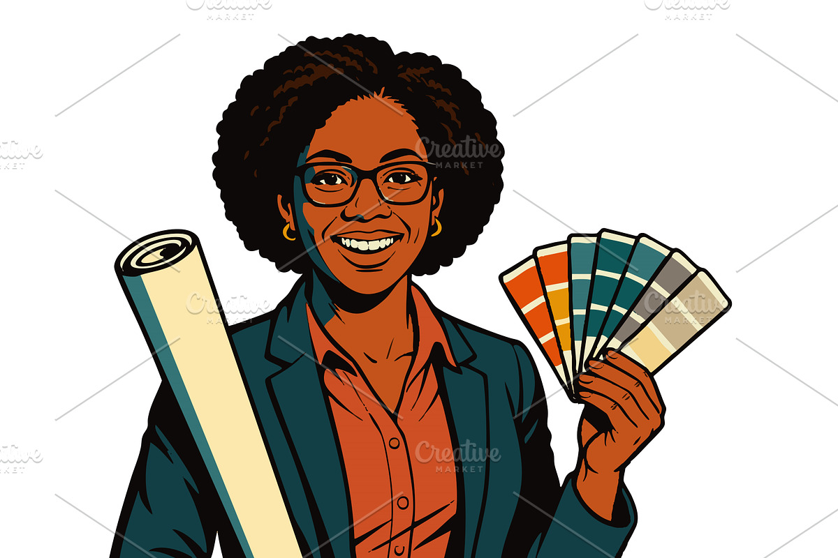 Interior Designer Color Swatches and, a Person Illustration by AlexArt