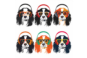 Six Cute Spaniel Dogs Wearing