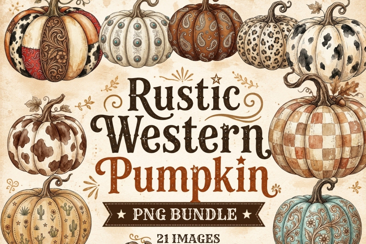 Rustic Western Pumpkin Clipart, a Seasonal Illustration by Tanya Kart (Photo 1 of 10)