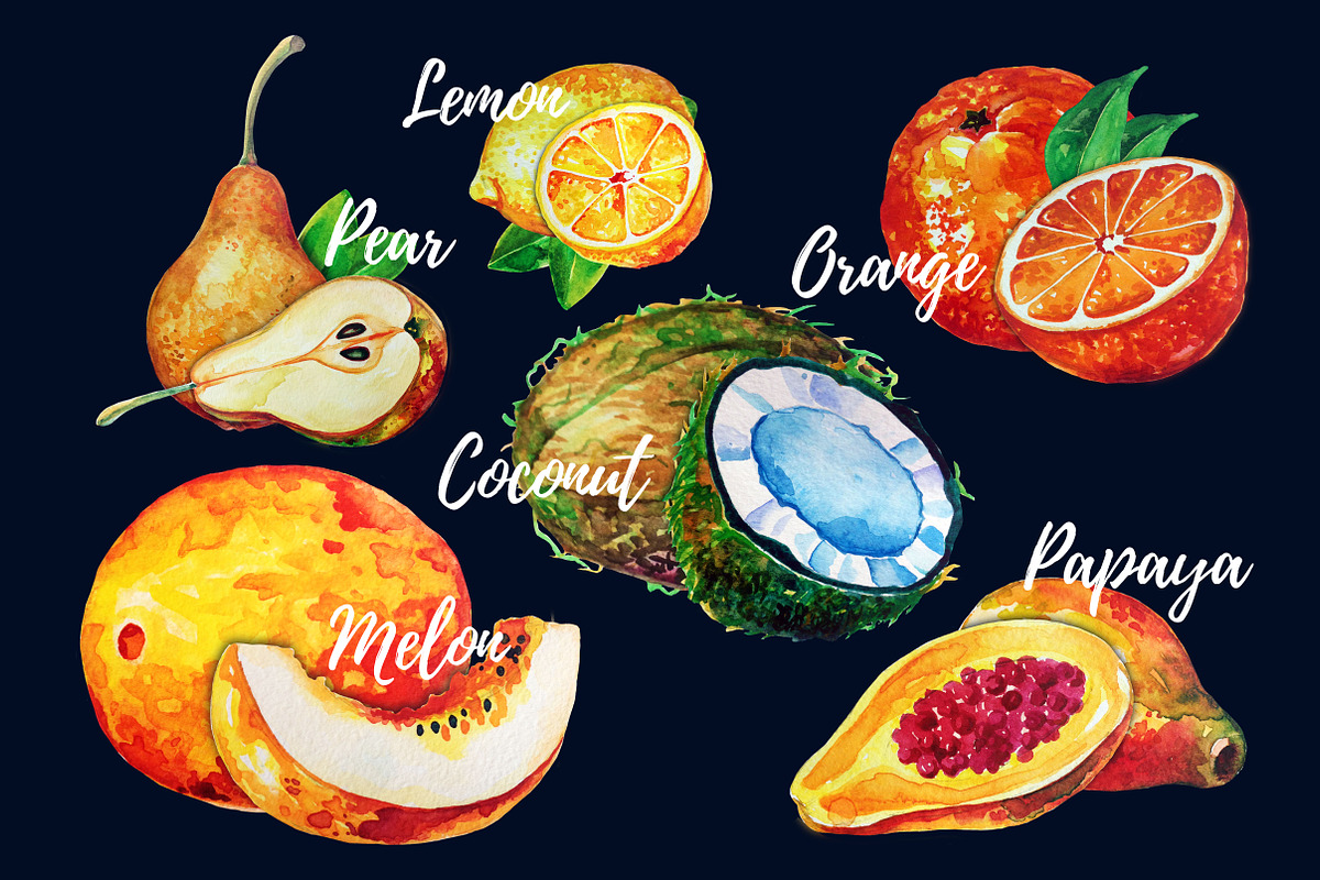 Fresh Watercolor Fruits Shop, a Food Illustration by BLAZTIGRA (Photo 5 of 6)