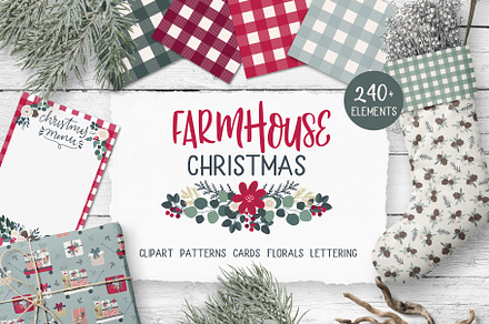 Farmhouse Christmas illustration