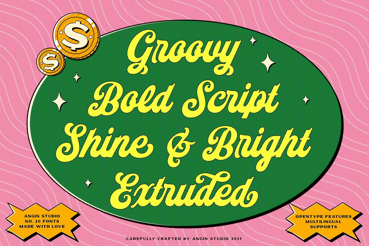 Sundries Bold Script with Extruded, a Script Font by Angin Studio (Photo 2 of 18)