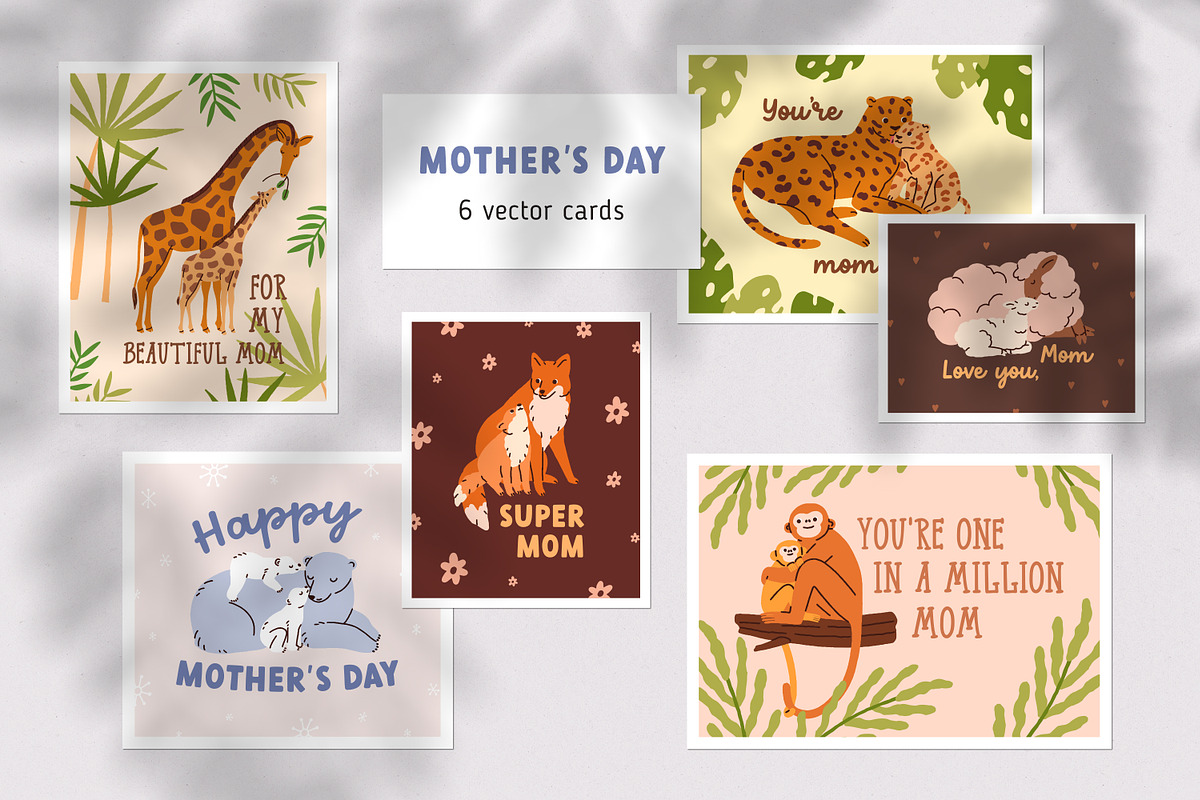 Happy Mothers day cards with animals, a Background Graphic by Good Studio (Photo 1 of 10)