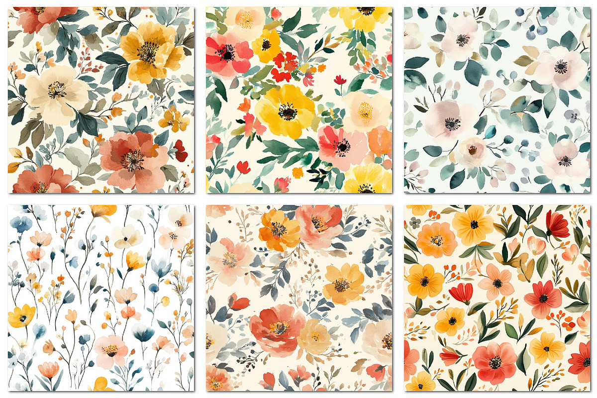 Spring Floral Digital Paper, a Pattern Graphic by Libby Wishes