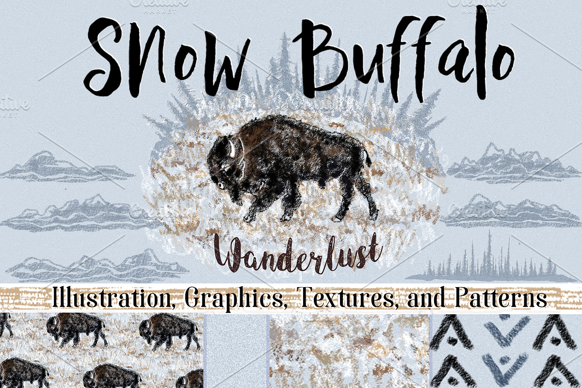 Snow Buffalo Wanderlust Collection, an Animal Illustration by Black Bunny Design Studio (Photo 1 of 11)