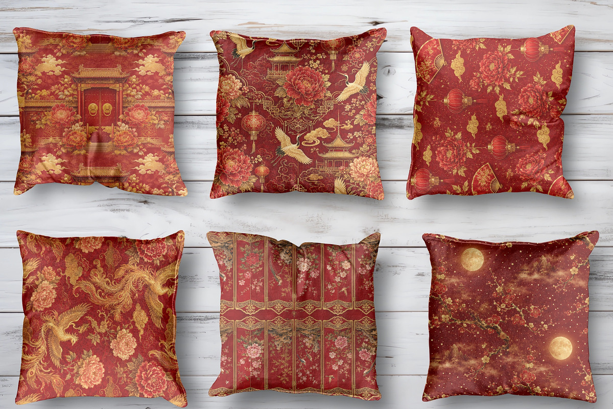 Red Gold Chinoiserie Digital Papers, a Pattern Graphic by LA Design (Photo 5 of 10)
