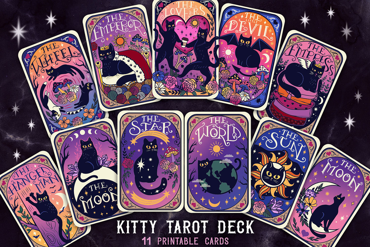 Cat Tarot Deck 11 Cards & BONUS, an Object Graphic by TatianaCociorva (Photo 1 of 7)