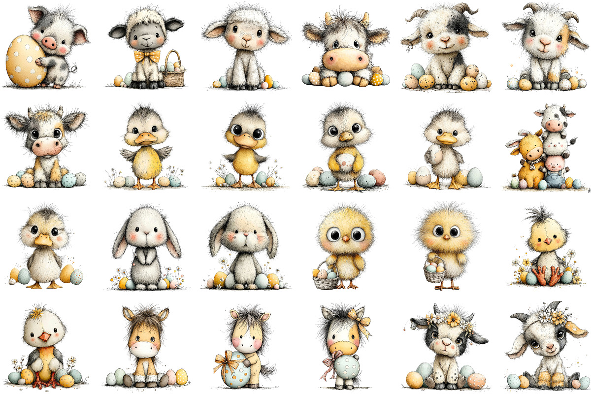 Whimsical Easter Farm Animal Clipart, an Illustration by Sublimation Artist (Photo 2 of 7)