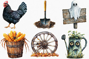 Watercolor Halloween Farm Clipart, an Illustration by Canvas Craft (Thumbnail 3 of 7)