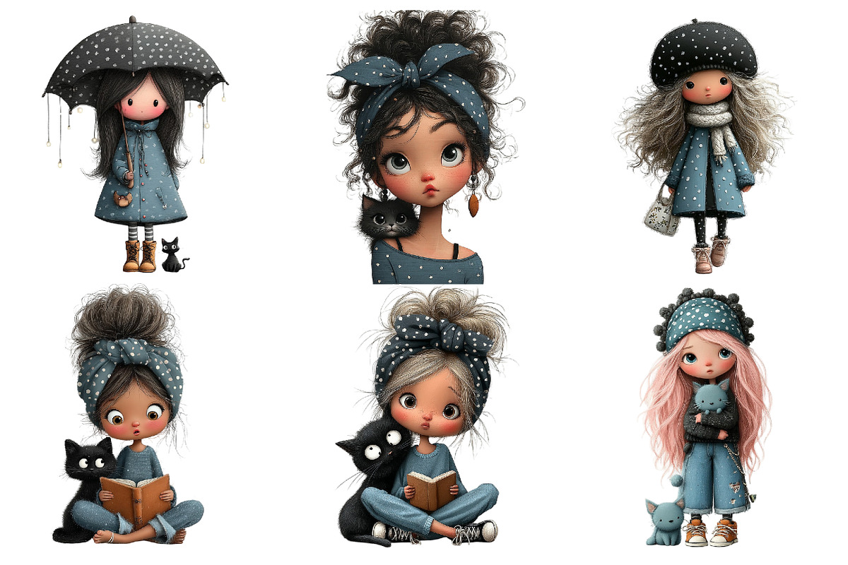 Quirky girl with cat Clipart, an Illustration by DreamArtGraphic (Photo 3 of 4)
