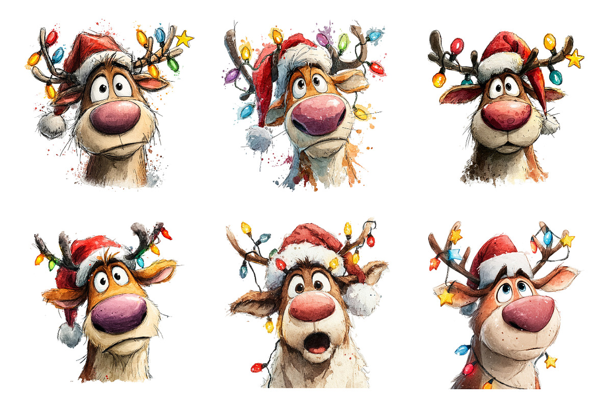 Funny Christmas Reindeer Clipart PNG, an Illustration by SinaCreation (Photo 3 of 7)