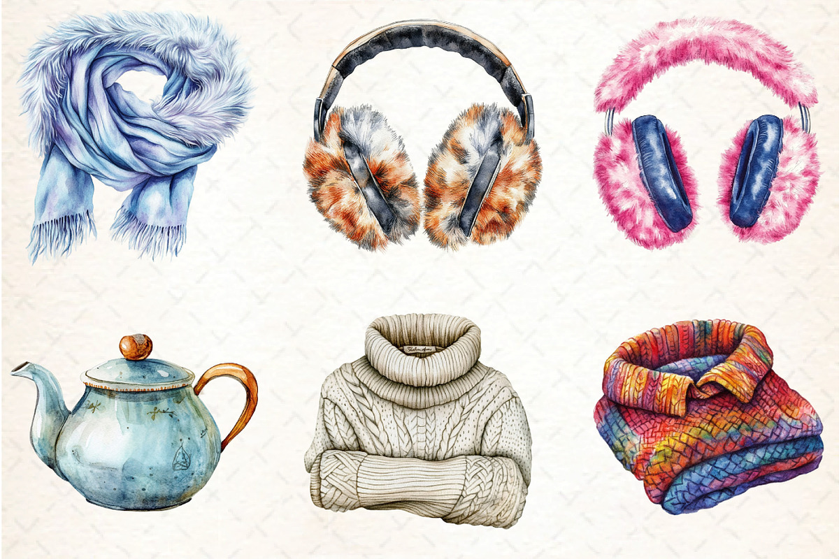 Cozy Winter Clipart, an Illustration by DreamCafeArt (Photo 7 of 7)