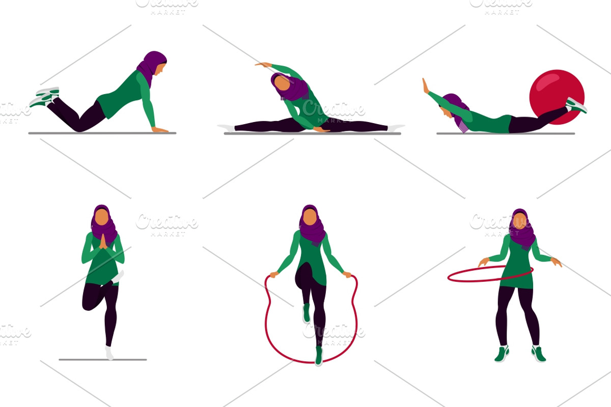 Vector set. Workout for muslim women, an Object Graphic by Handy Trendy