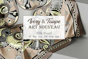 Ivory & Taupe Art Nouveau Silk Scarf