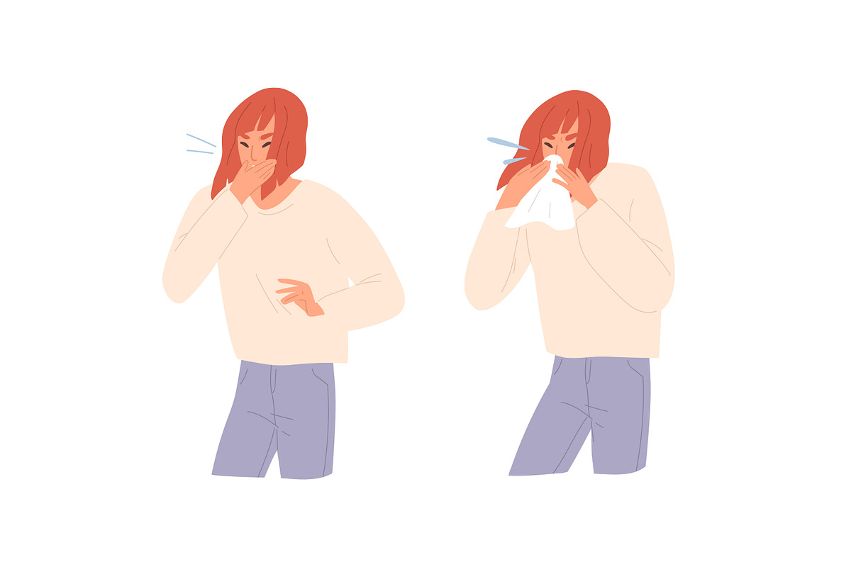 Sick girl sneezing, coughing, a Healthcare Illustration by Good Studio (Photo 3 of 3)