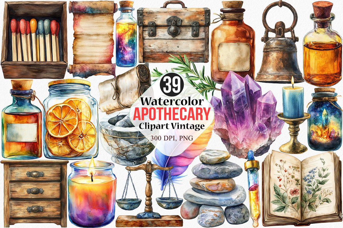 Apothecary Clipart Vintage Clipart, an Illustration by Canvas Craft (Photo 1 of 7)