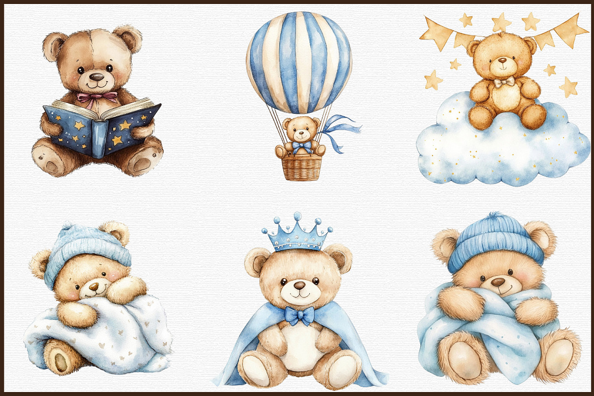 Watercolor Teddy Bear Clipart for Bo, an Illustration by Sublimation Artist (Photo 3 of 6)