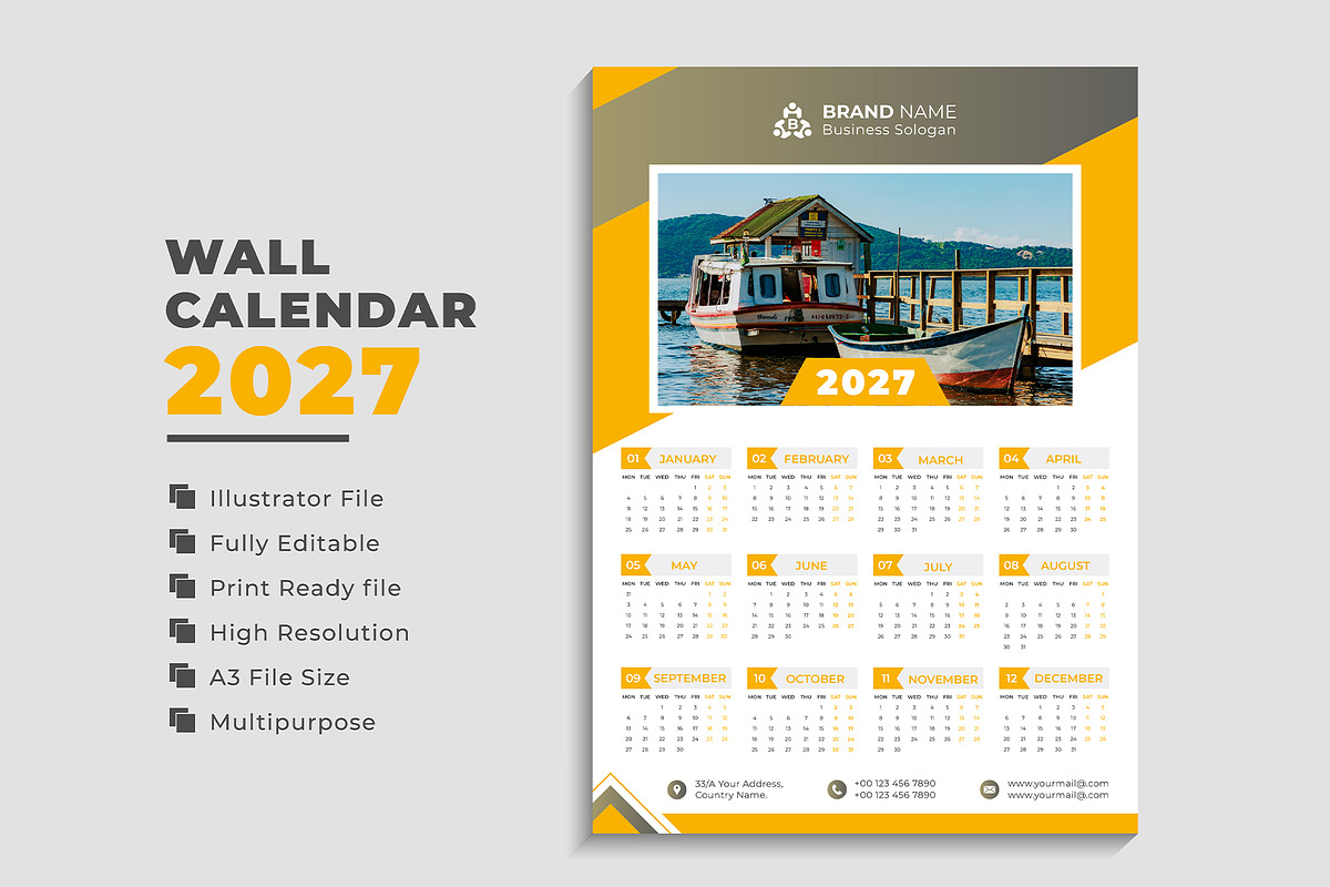2027 Landscape Calendar Template, a Stationery Template by pixelcreatx (Photo 2 of 7)
