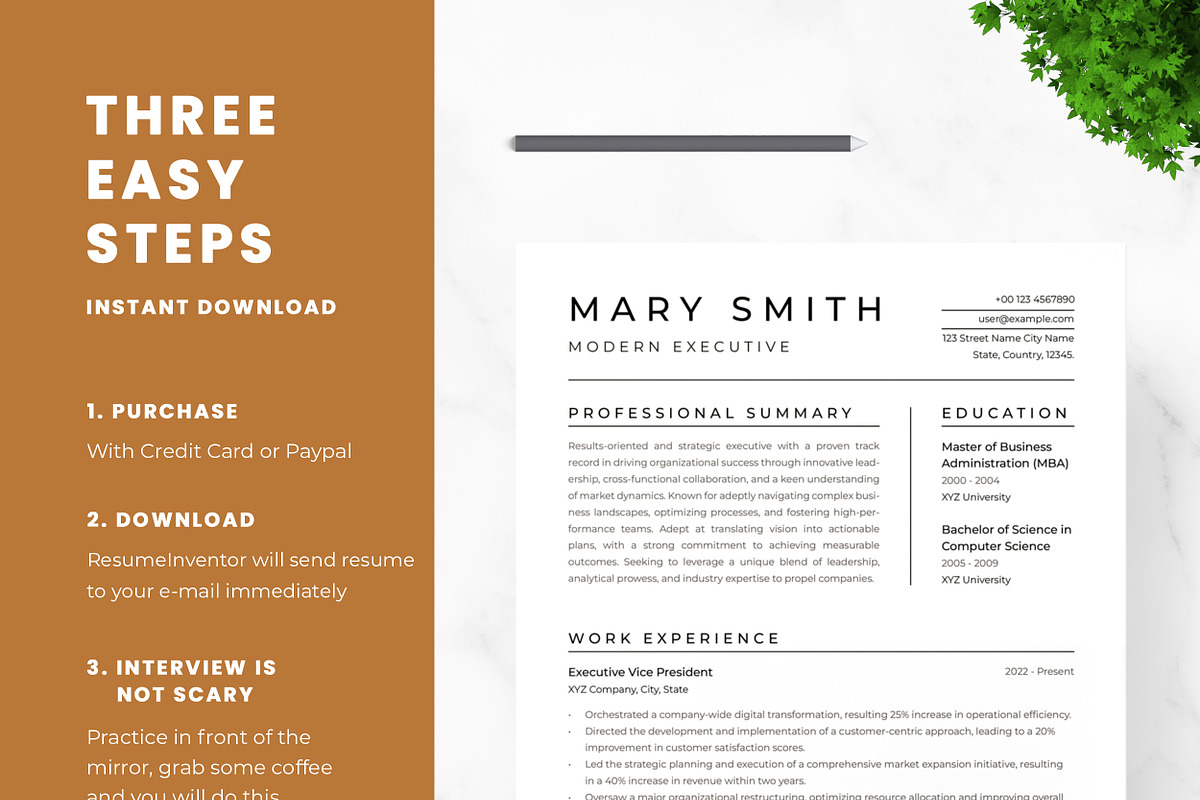 Modern Executive Resume Template, a Resume Template by ResumeInventor (Photo 9 of 9)