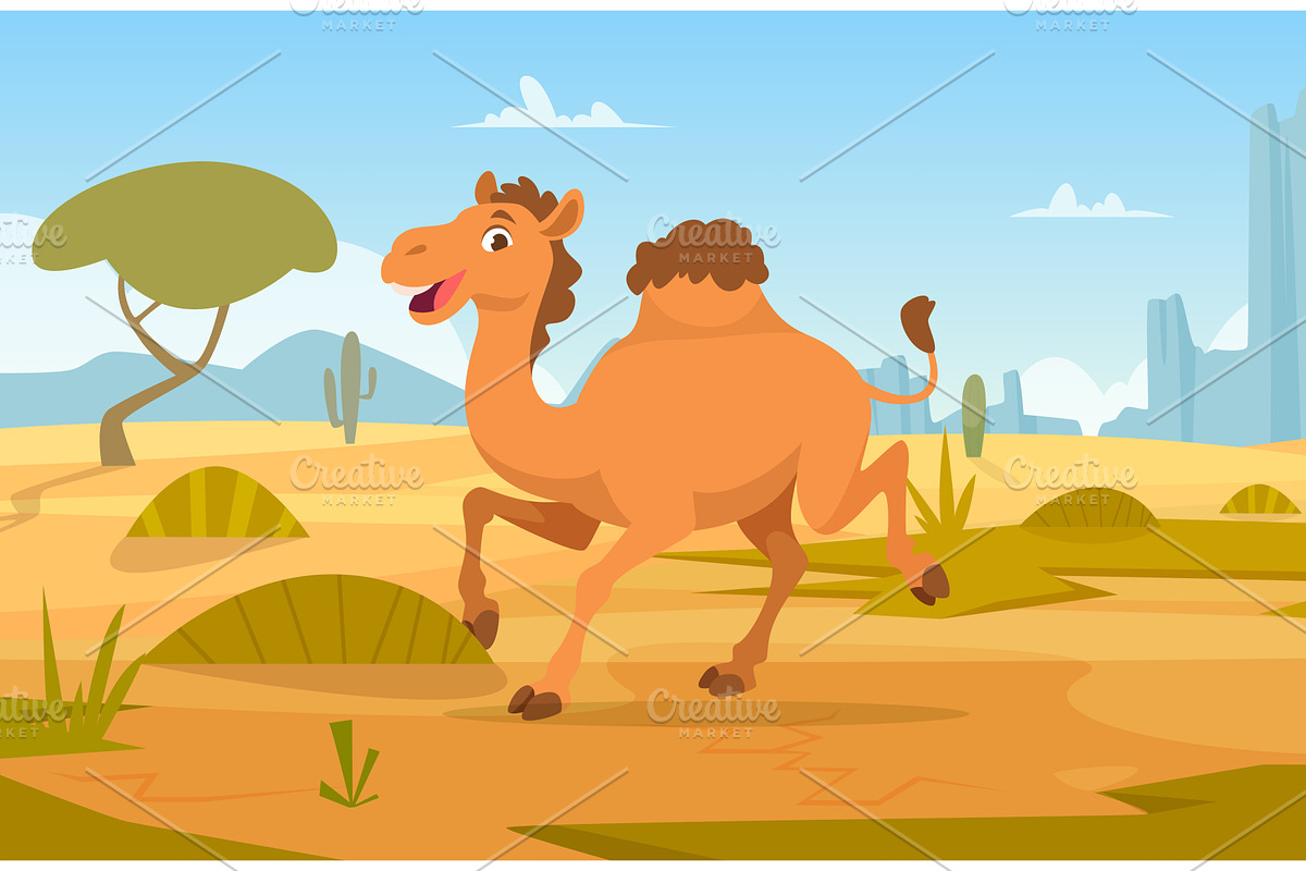 Camel in desert. outdoor cartoon, an Animal Illustration by Onyx
