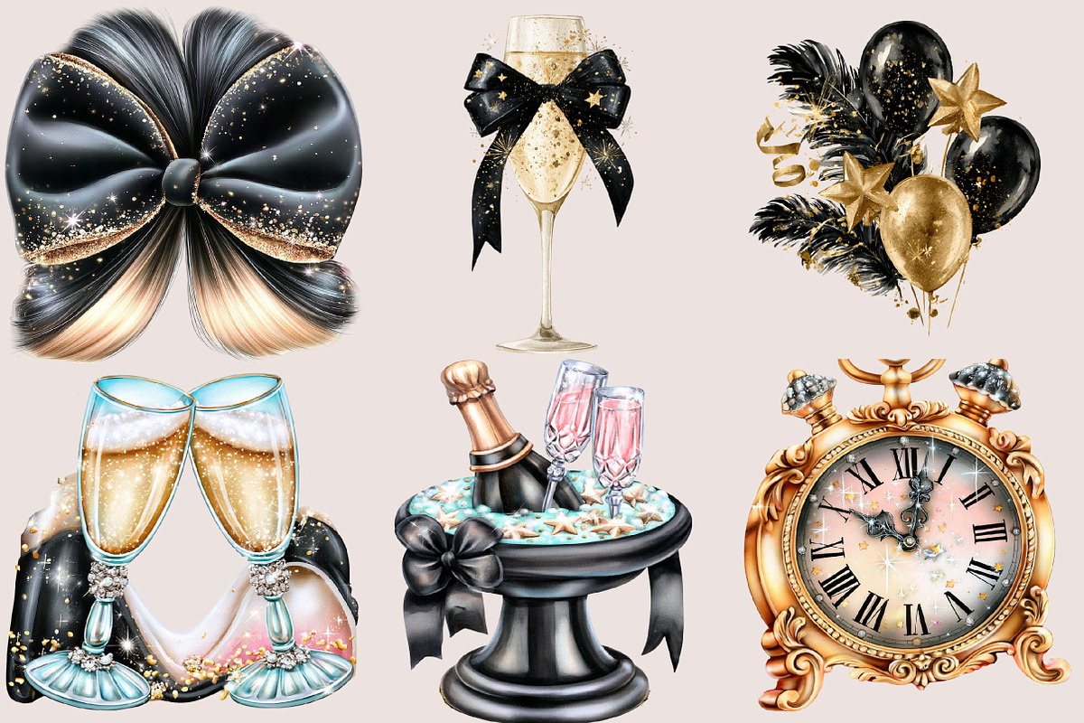 Black Gold New Year Clipart Bundle, a Seasonal Illustration by SVGArt (Photo 2 of 5)