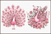 Pink Peacocks Garden Clipart, an Illustration by Sublimation Artist (Thumbnail 3 of 6)