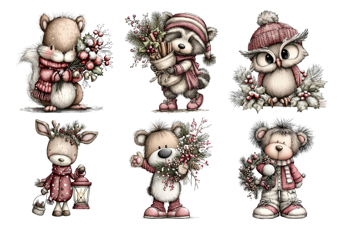 Rustic Woodland Christmas Clipart, a Seasonal Illustration by Creative Art (Photo 3 of 7)