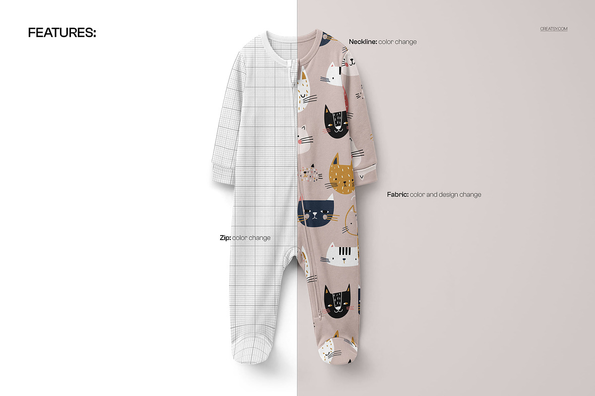 Cuffed Sleepsuit Mockup Set, a Bottom Mockup by creatsy5 (Photo 3 of 9)