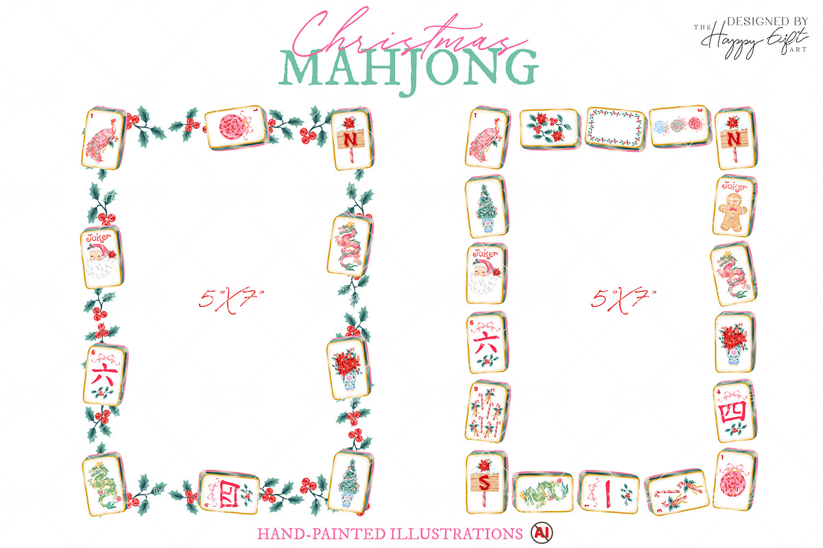 Chinoiserie Christmas Mahjong, a Decorative Illustration by TheHappyGiftArt (Photo 6 of 9)