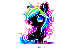 Neon Unicorn Silhouette PNG Set