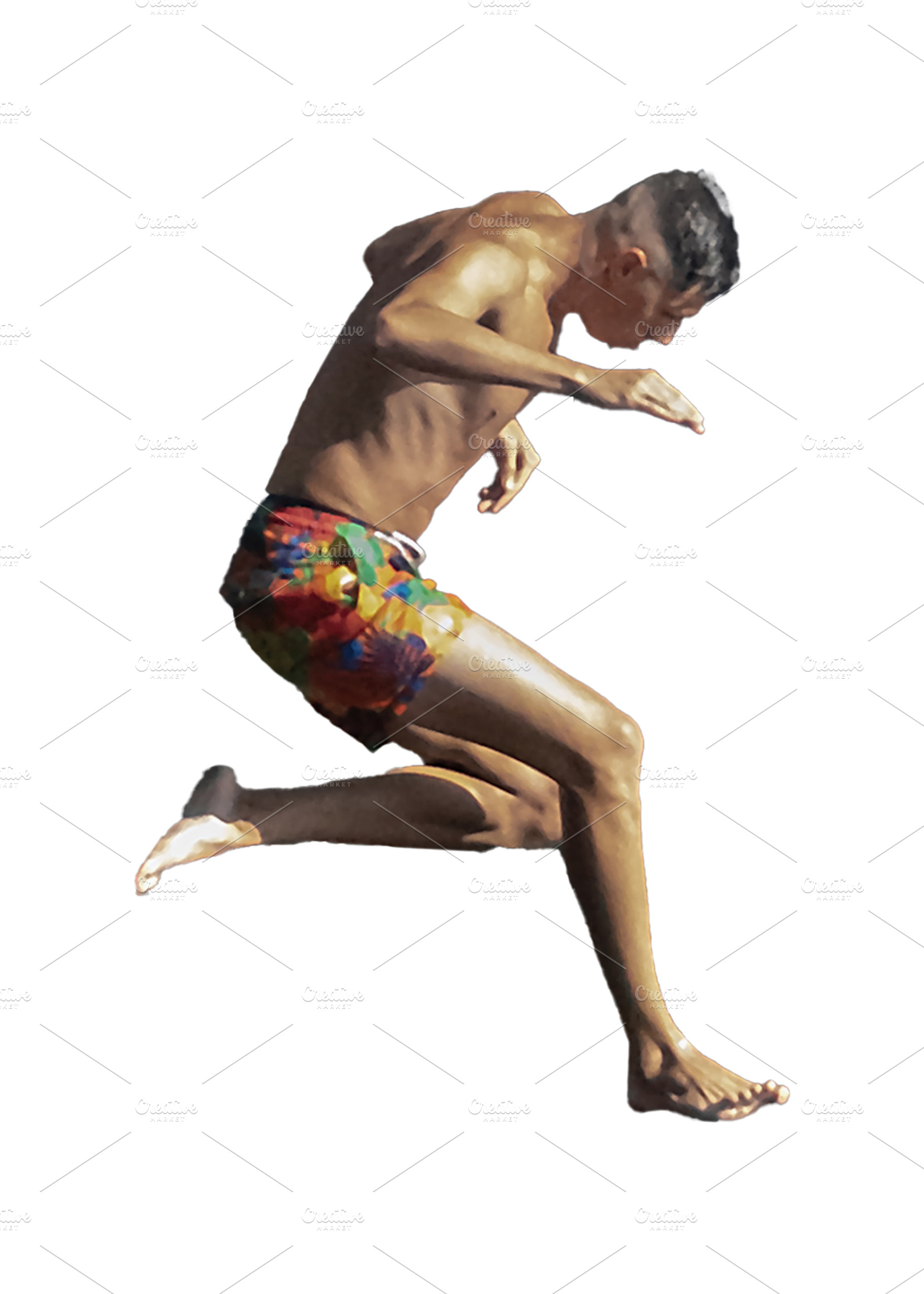 Young man in mid-air jumping isolated photo, a Person Photo by DanFLCreativo