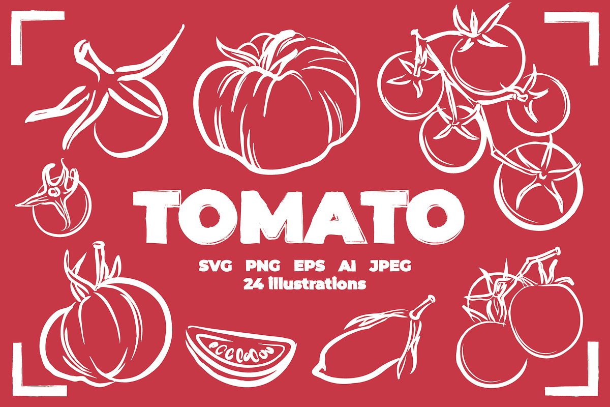 TOMATO LINE ART SET (24 elements), a Food Illustration by Bonfloret Studio (Photo 1 of 9)