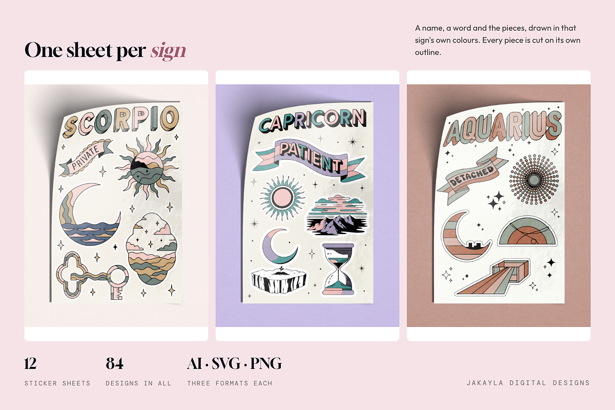 Good Word Zodiac Sticker Sheets, an Object Graphic by Jakayla Digital Co (Photo 12 of 12)