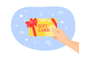 Hand hold gift card. Arm give, an Illustration by Stock-Smart-Start