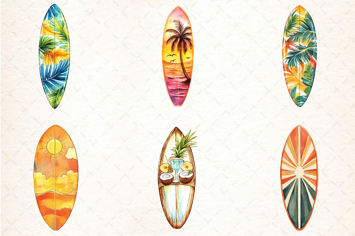 Summer Surfboard Sublimation Clipart, an Illustration by DreamCafeArt (Photo 2 of 5)