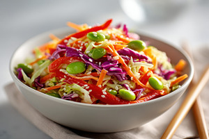 Colorful vegetable salad with edamame and sesame seeds, a Food & Drink Photo by AlyaAnd