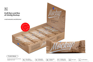 Kraft Bars And Box Of 10x40g Mockup