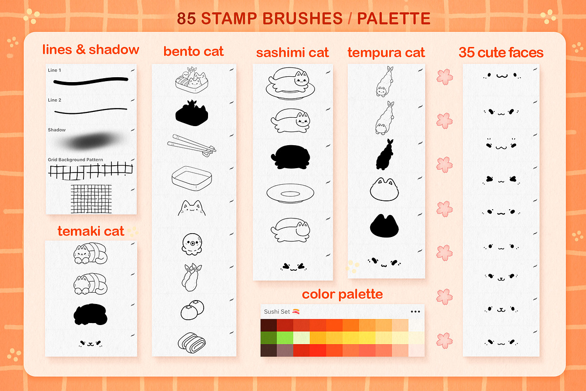 Procreate Brushes Anime, Cute Stamps, a Food Illustration by InkPrintsTattoo (Photo 2 of 7)