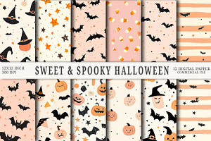 Sweet Spooky Halloween Digital Paper, a Background Graphic by OK Design