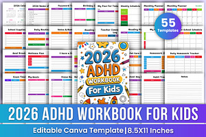 2026 ADHD Workbook For Kids Canva, a Stationery Template by Mustafiz
